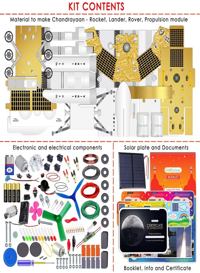 كيت 4 كيوريس مجموعة هدايا تعليمية تفاعلية من Kit4Curious® Chandrayaan-3، تتضمن 150 مشروعًا علميًا إلكترونيًا شمسيًا - نماذج ثلاثية الأبعاد للصواريخ، والمركبات الجوالة، والمركبة الهابطة، والأقمار الصناعية، و150 تجربة تعليمية عملية في مجالات العلوم والتكنولوجيا والهندسة والرياضيات. - Image 5